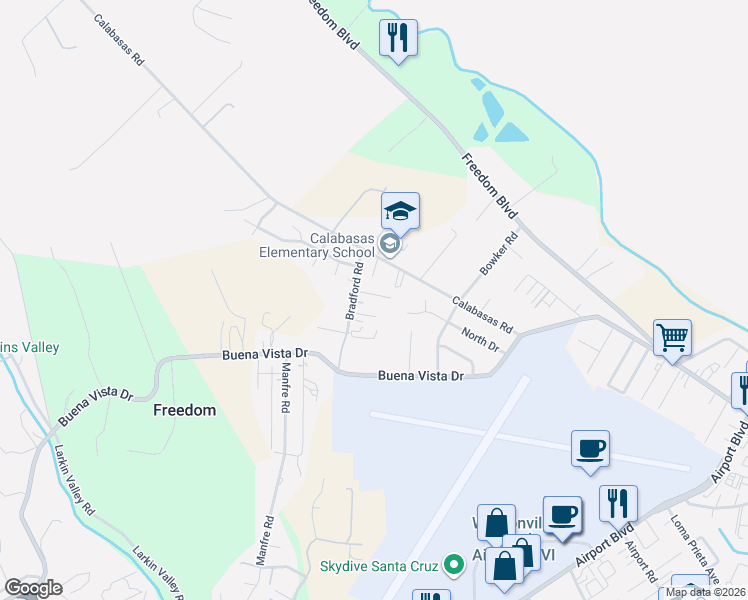map of restaurants, bars, coffee shops, grocery stores, and more near 106 Pauline Drive in Watsonville