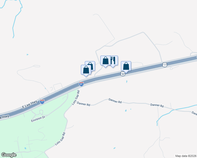 map of restaurants, bars, coffee shops, grocery stores, and more near Route 11 in Fort Chiswell
