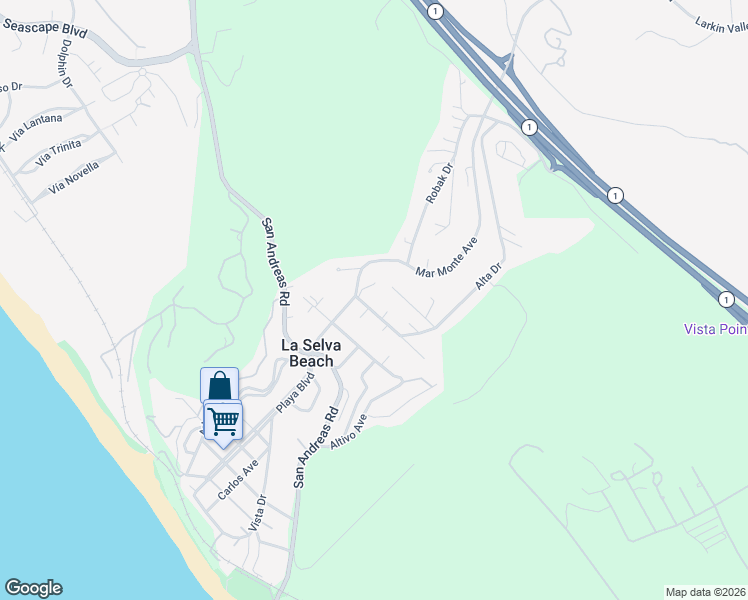 map of restaurants, bars, coffee shops, grocery stores, and more near 207 Alta Drive in La Selva Beach