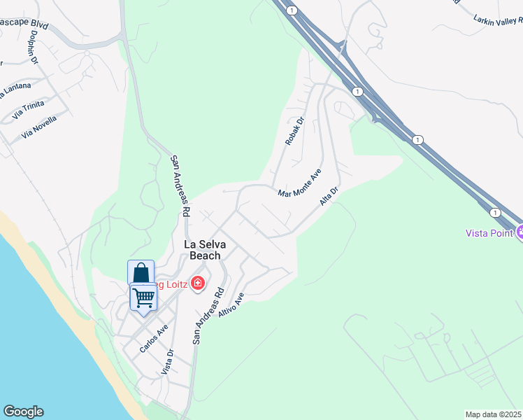 map of restaurants, bars, coffee shops, grocery stores, and more near 33 Aqua View Drive in Watsonville