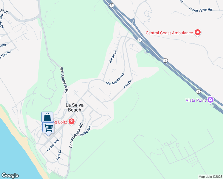 map of restaurants, bars, coffee shops, grocery stores, and more near 14 Aqua View Drive in La Selva Beach