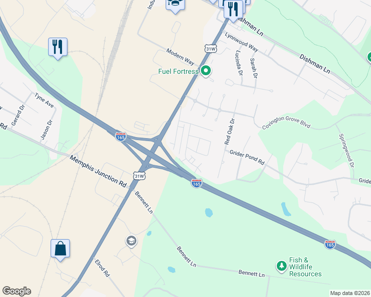 map of restaurants, bars, coffee shops, grocery stores, and more near 3811 Banyan Drive in Bowling Green