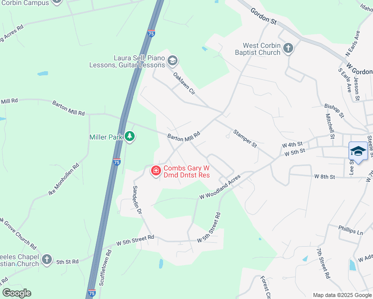 map of restaurants, bars, coffee shops, grocery stores, and more near 668 Barton Mill Road in Corbin