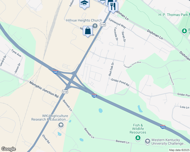 map of restaurants, bars, coffee shops, grocery stores, and more near 3822 Hawthorne Drive in Bowling Green