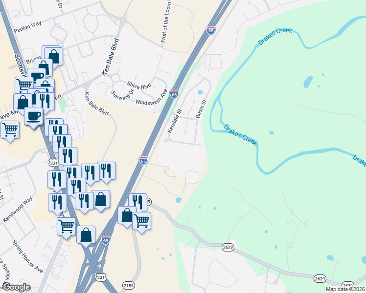map of restaurants, bars, coffee shops, grocery stores, and more near 276 Kendale Street in Bowling Green