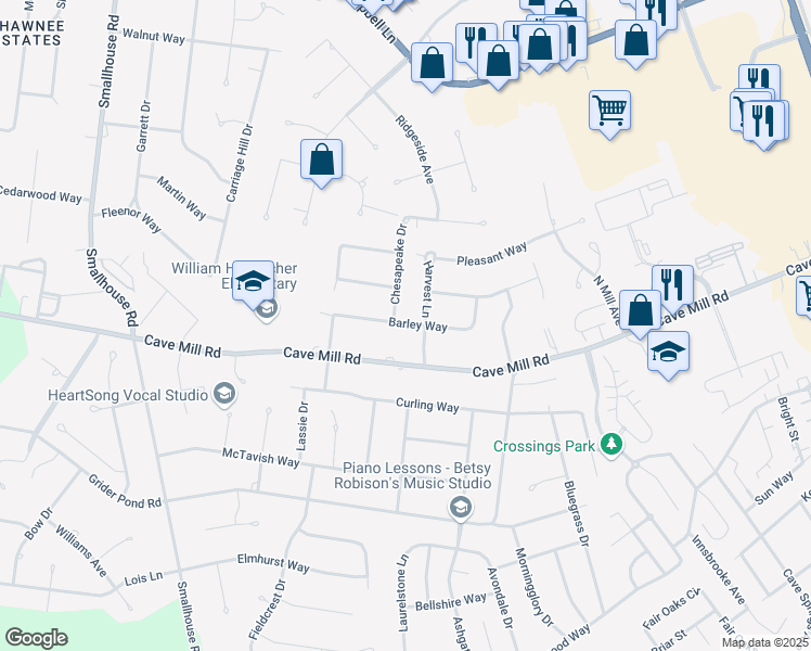 map of restaurants, bars, coffee shops, grocery stores, and more near 1609 Barley Way in Bowling Green