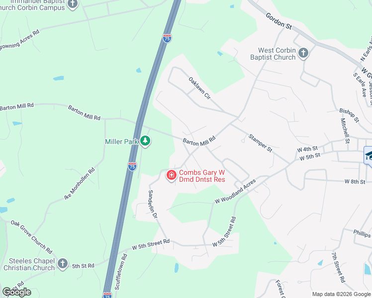 map of restaurants, bars, coffee shops, grocery stores, and more near 206 Debbie Lane in Corbin