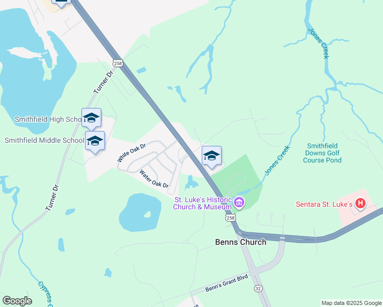 map of restaurants, bars, coffee shops, grocery stores, and more near 11228 Beechwood Lane in Smithfield