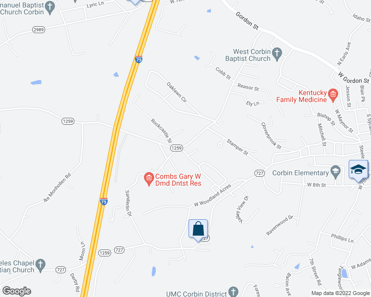 map of restaurants, bars, coffee shops, grocery stores, and more near 668 Barton Mill Road in Corbin