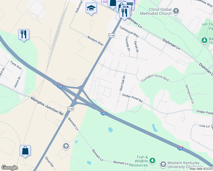 map of restaurants, bars, coffee shops, grocery stores, and more near 332 Catalpa Circle in Bowling Green