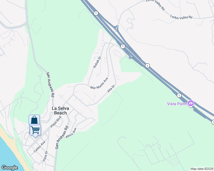 map of restaurants, bars, coffee shops, grocery stores, and more near 57 Mar Monte Avenue in La Selva Beach