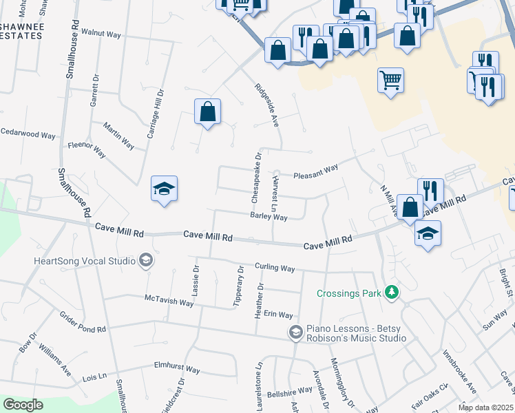 map of restaurants, bars, coffee shops, grocery stores, and more near 2132 Chesapeake Drive in Bowling Green
