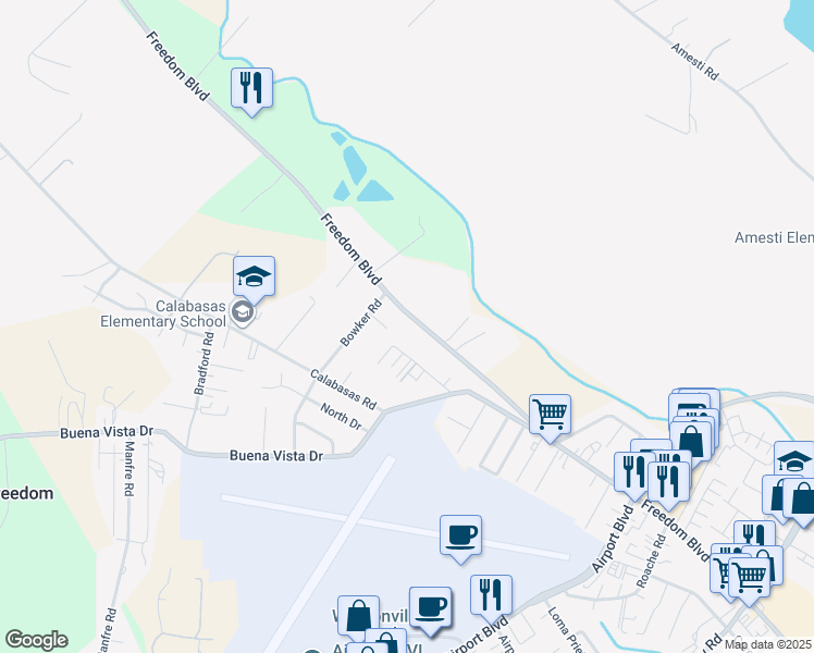 map of restaurants, bars, coffee shops, grocery stores, and more near 2307 Freedom Boulevard in Watsonville