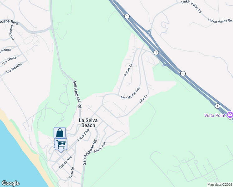 map of restaurants, bars, coffee shops, grocery stores, and more near 140 Mar Monte Avenue in La Selva Beach