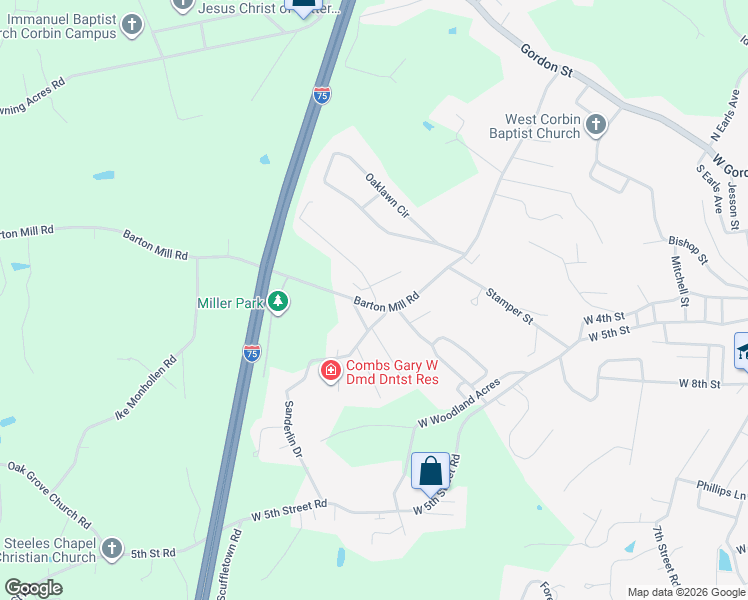 map of restaurants, bars, coffee shops, grocery stores, and more near 206 Debbie Lane in Corbin