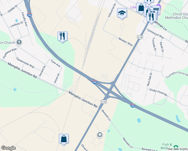 map of restaurants, bars, coffee shops, grocery stores, and more near 1 Cedar Way in Bowling Green