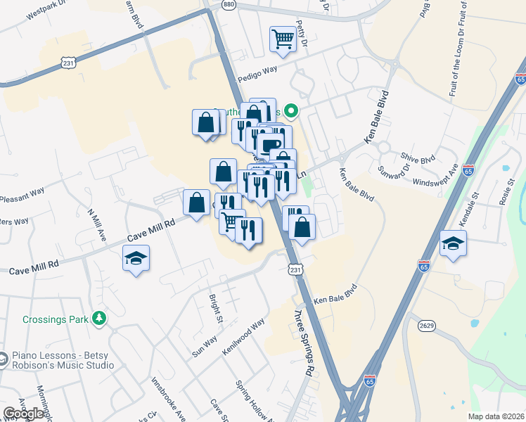 map of restaurants, bars, coffee shops, grocery stores, and more near 1971 Cave Mill Road in Bowling Green