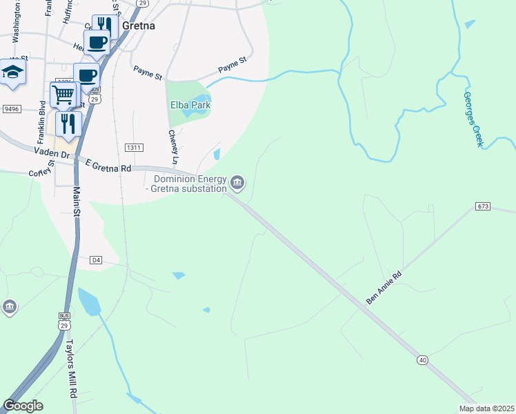 map of restaurants, bars, coffee shops, grocery stores, and more near 697 East Gretna Road in Gretna