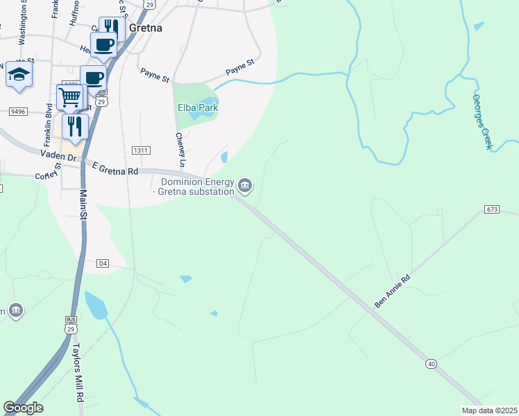 map of restaurants, bars, coffee shops, grocery stores, and more near 697 East Gretna Road in Gretna