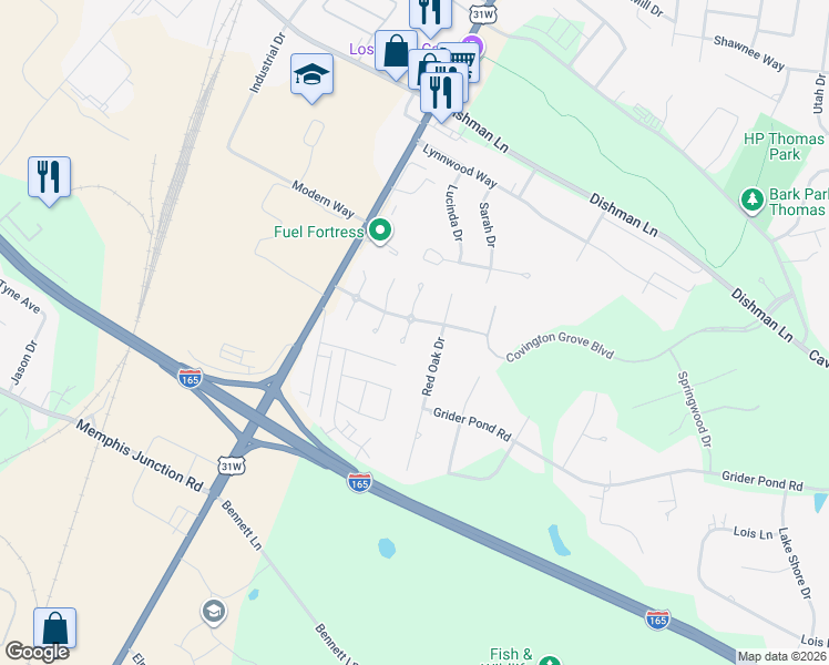 map of restaurants, bars, coffee shops, grocery stores, and more near 104 White Pine Court in Bowling Green