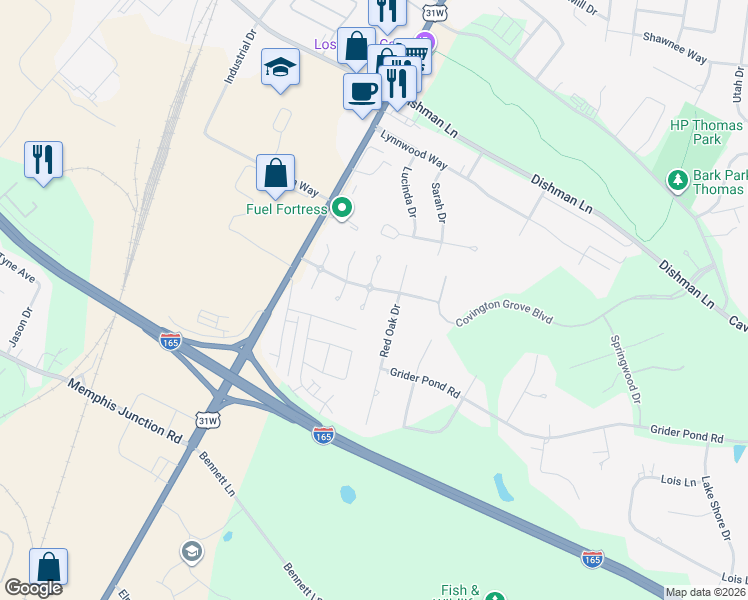 map of restaurants, bars, coffee shops, grocery stores, and more near 104 White Pine Court in Bowling Green