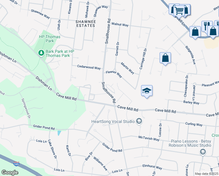 map of restaurants, bars, coffee shops, grocery stores, and more near 1428 Boulder Court in Bowling Green