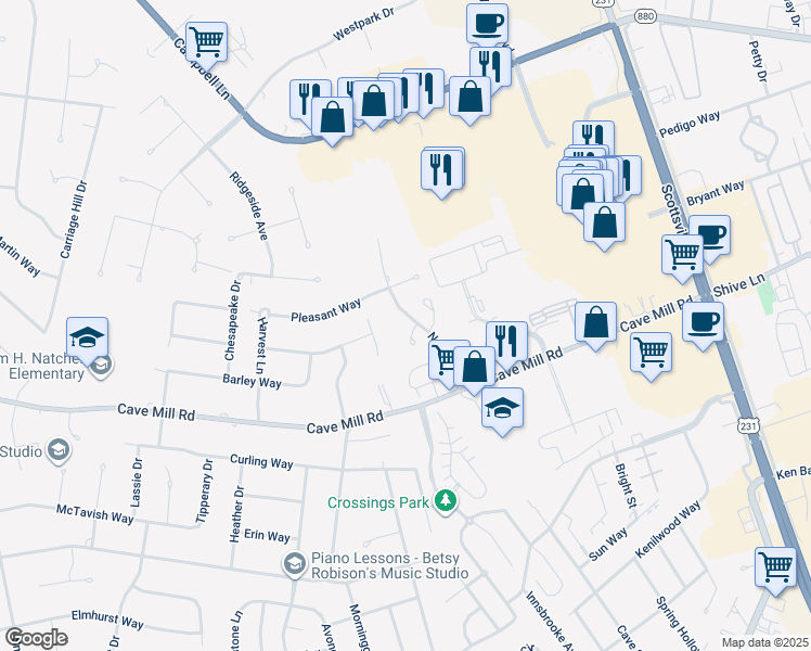 map of restaurants, bars, coffee shops, grocery stores, and more near 2820 North Mill Avenue in Bowling Green