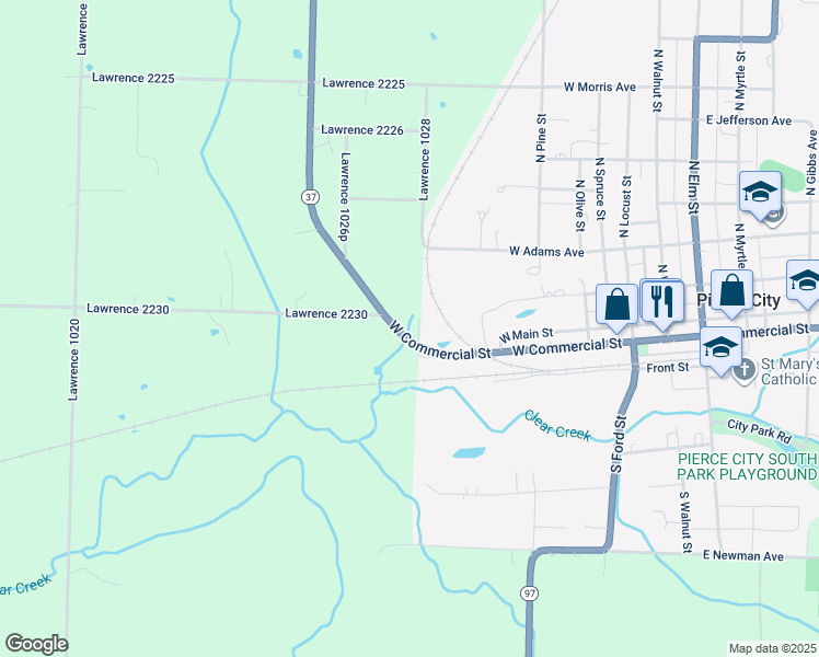 map of restaurants, bars, coffee shops, grocery stores, and more near 2890 Highway 37 in Pierce City