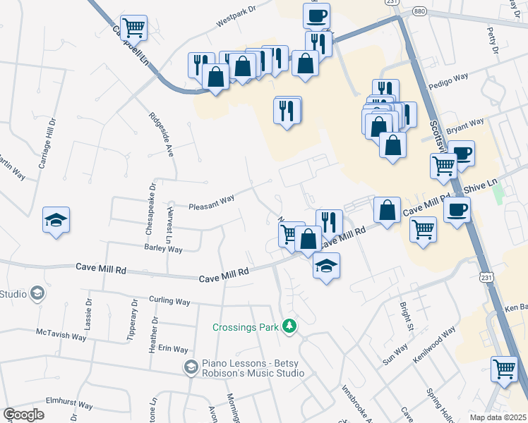 map of restaurants, bars, coffee shops, grocery stores, and more near 2921 North Mill Avenue in Bowling Green