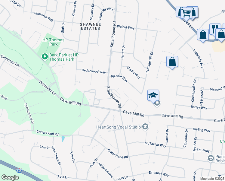 map of restaurants, bars, coffee shops, grocery stores, and more near 1410 Boulder Court in Bowling Green