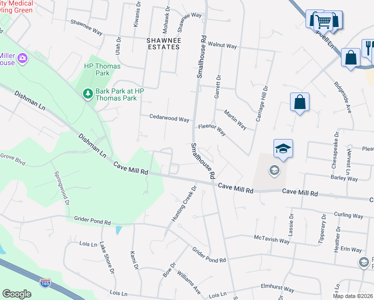 map of restaurants, bars, coffee shops, grocery stores, and more near 1404 Boulder Court in Bowling Green
