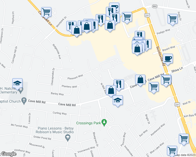 map of restaurants, bars, coffee shops, grocery stores, and more near 2820 North Mill Avenue in Bowling Green