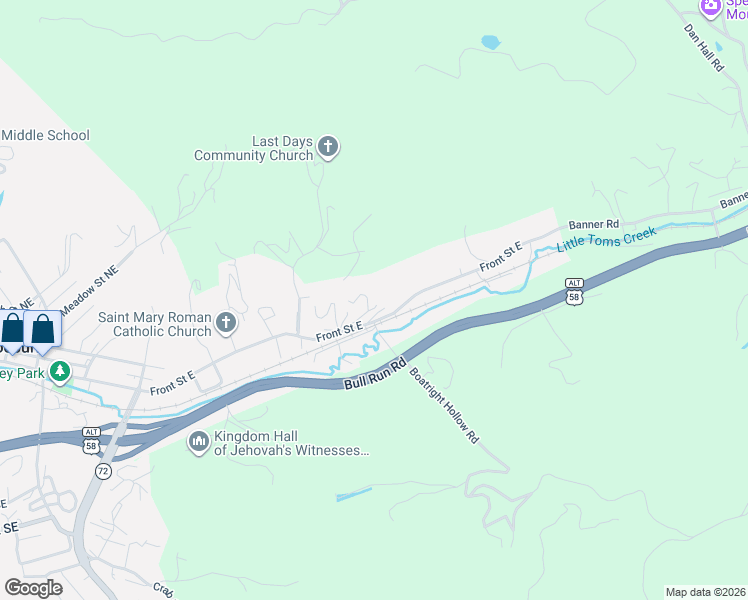 map of restaurants, bars, coffee shops, grocery stores, and more near 104 Chestnut Avenue in Coeburn