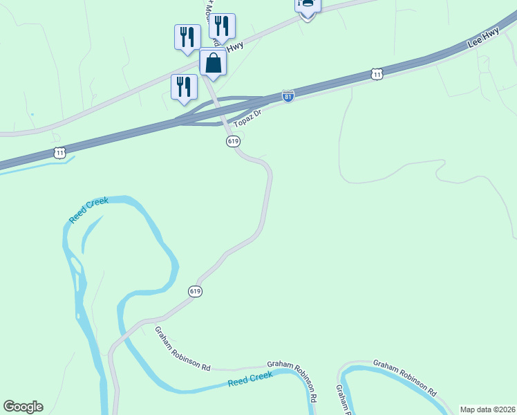 map of restaurants, bars, coffee shops, grocery stores, and more near 254-312 Major Graham Road in Max Meadows