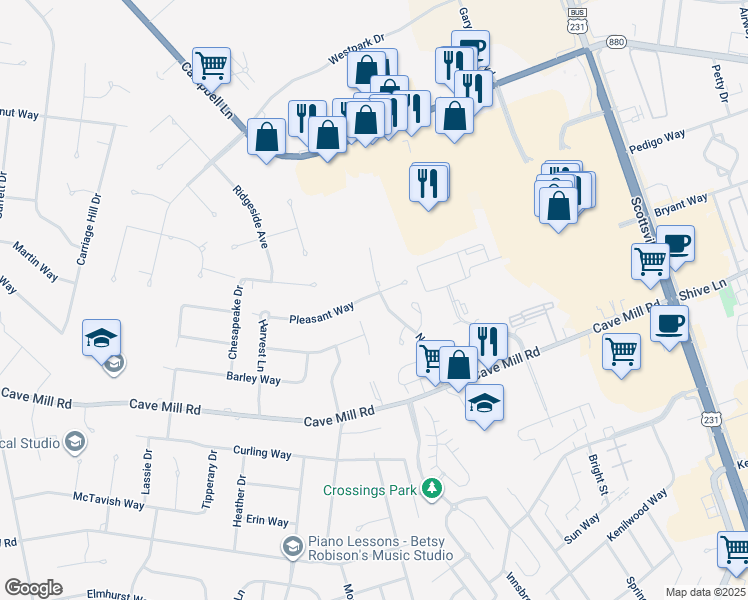 map of restaurants, bars, coffee shops, grocery stores, and more near 1587 Pleasant Valley Court in Bowling Green