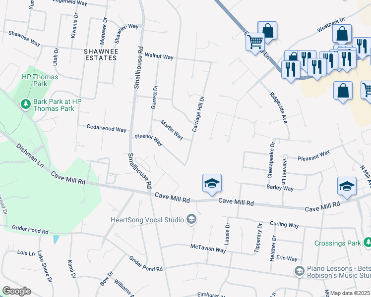 map of restaurants, bars, coffee shops, grocery stores, and more near 1300-1398 Martin Way in Bowling Green