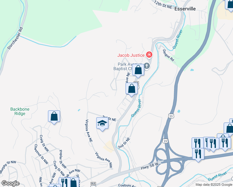 map of restaurants, bars, coffee shops, grocery stores, and more near 650-668 Hamner Avenue Northeast in Norton