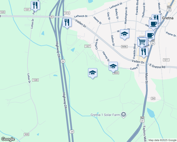 map of restaurants, bars, coffee shops, grocery stores, and more near 201 Coffey Street in Gretna