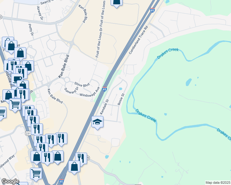 map of restaurants, bars, coffee shops, grocery stores, and more near 181 Chipley Court in Bowling Green