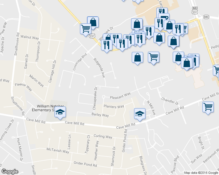 map of restaurants, bars, coffee shops, grocery stores, and more near 1994 Cross Willows Court in Bowling Green