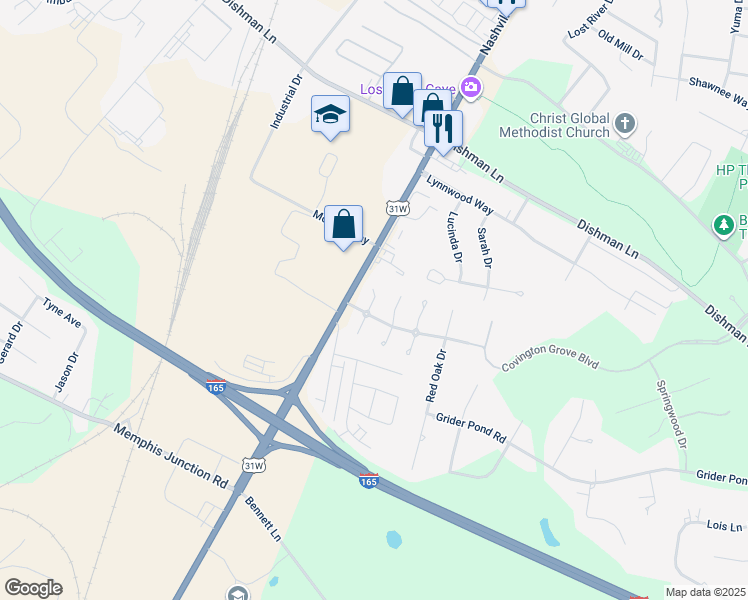 map of restaurants, bars, coffee shops, grocery stores, and more near 121 Pine Needle Court in Bowling Green