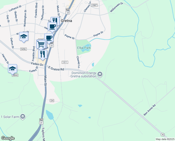 map of restaurants, bars, coffee shops, grocery stores, and more near 533 East Gretna Road in Gretna
