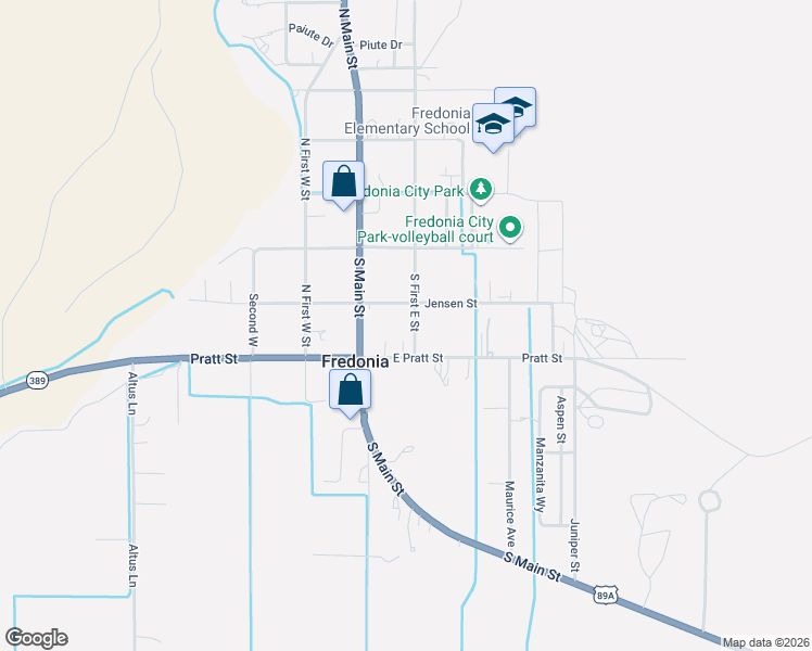 map of restaurants, bars, coffee shops, grocery stores, and more near 138 South First East Street in Fredonia