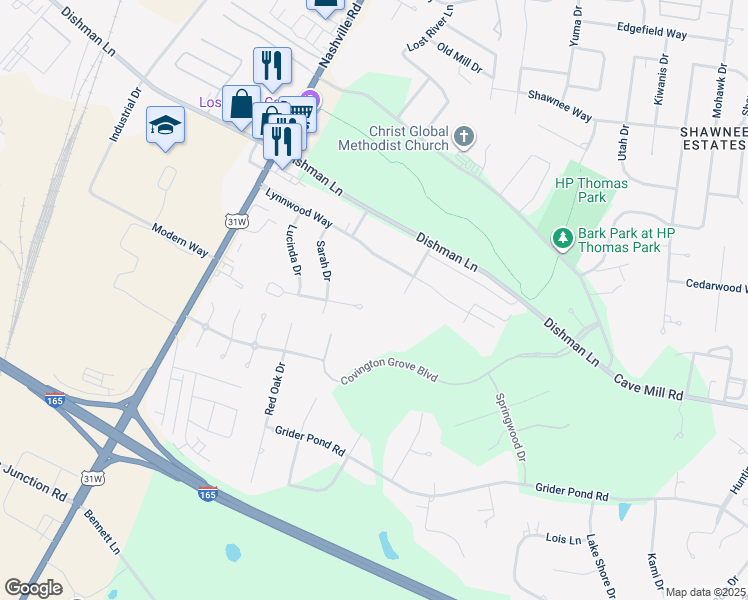 map of restaurants, bars, coffee shops, grocery stores, and more near 638 Kirtley Court in Bowling Green