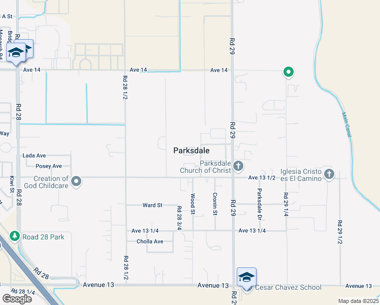 map of restaurants, bars, coffee shops, grocery stores, and more near 13600 Wood Street in Madera