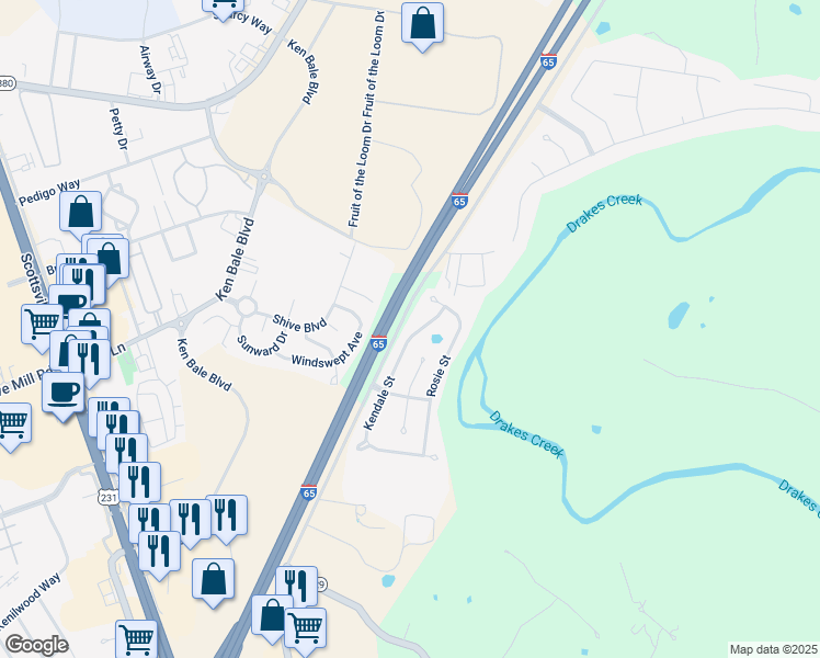 map of restaurants, bars, coffee shops, grocery stores, and more near 129 Kendale Street in Bowling Green