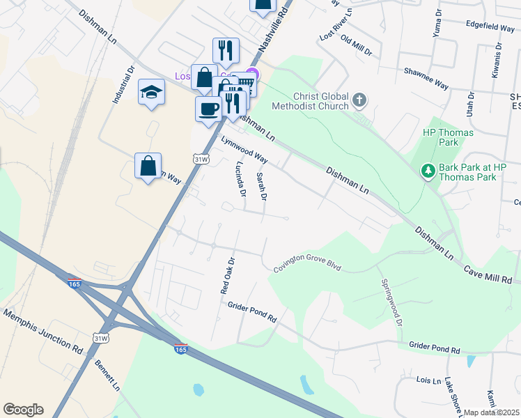 map of restaurants, bars, coffee shops, grocery stores, and more near 600 Kirtley Way in Bowling Green