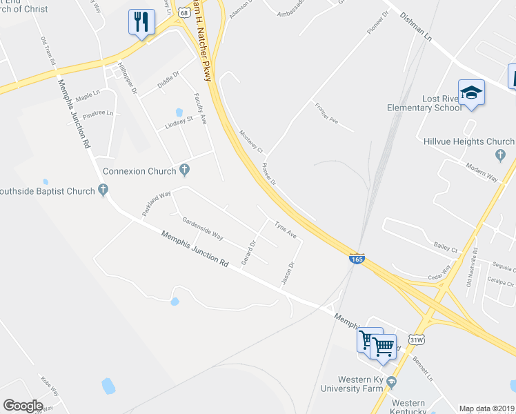 map of restaurants, bars, coffee shops, grocery stores, and more near 33 Prescott Court in Bowling Green