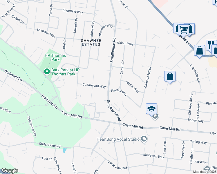 map of restaurants, bars, coffee shops, grocery stores, and more near 2835 Smallhouse Road in Bowling Green