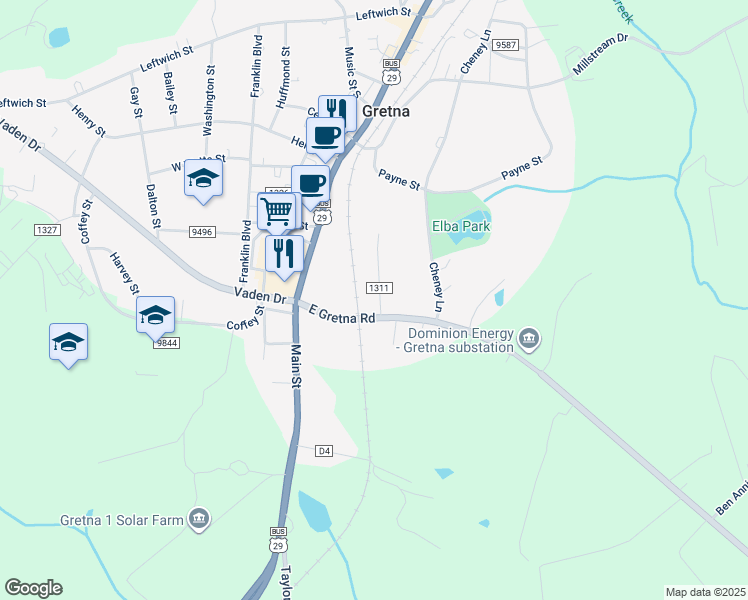 map of restaurants, bars, coffee shops, grocery stores, and more near 165 Harrison Street in Gretna